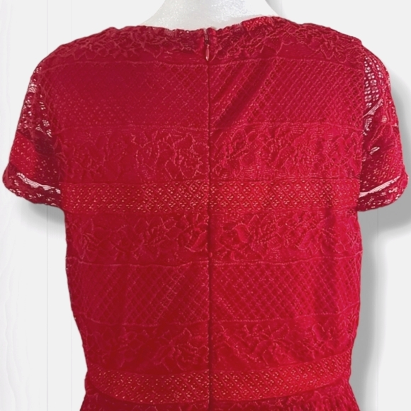 Alya Women's Red Floral Lace Short Sleeve Pleated A-Line Mini Dress Size Large - Picture 8 of 13